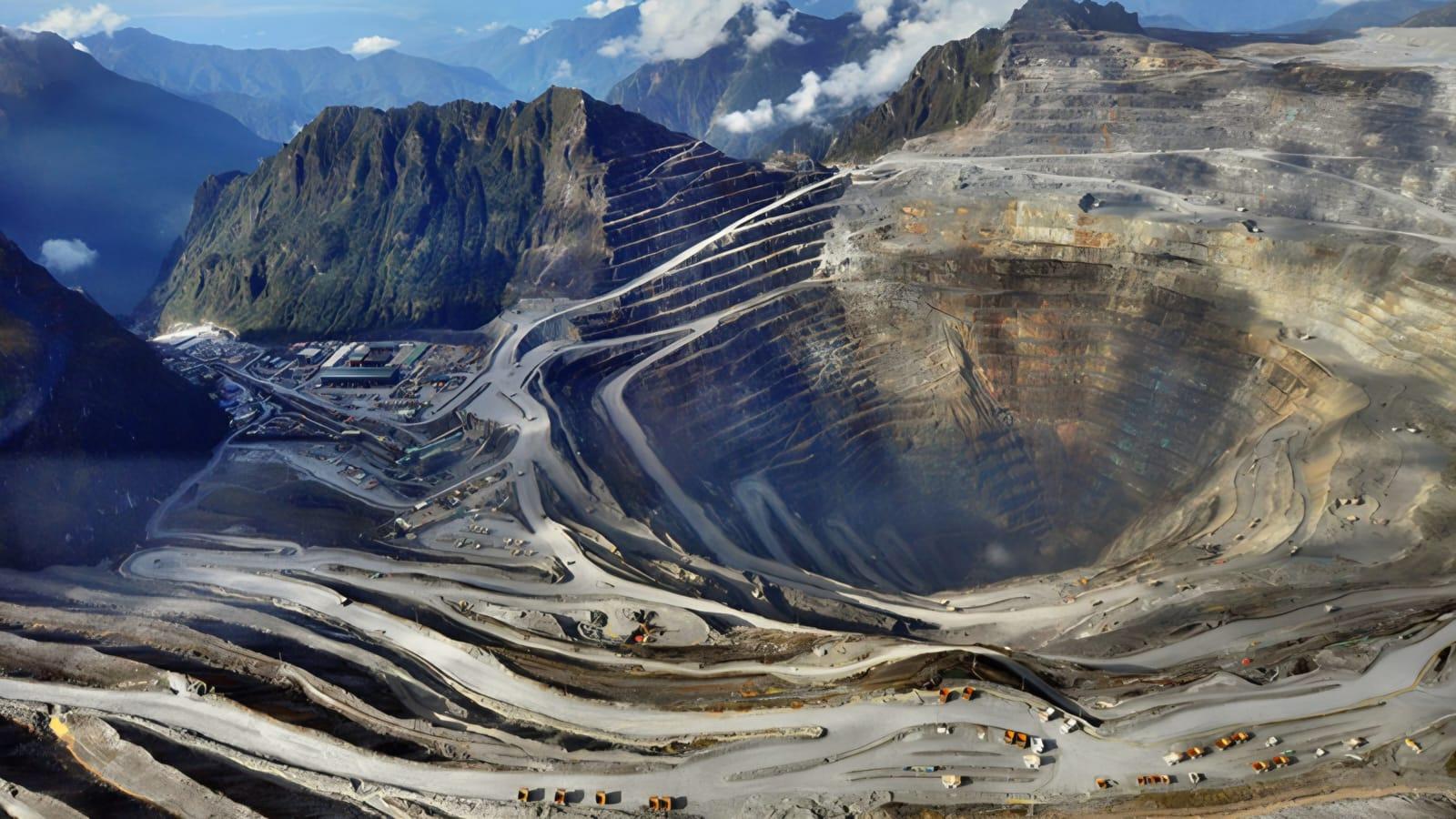 Heavy excavation equipment and haul trucks working an open mining pit